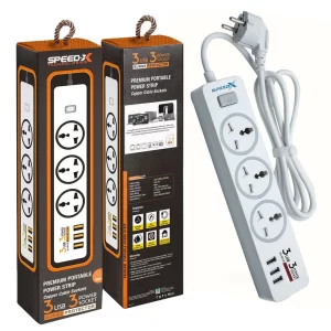 Speed-X 303PU Premium Portable Power Strip 3SOCKET + 3USB PORT